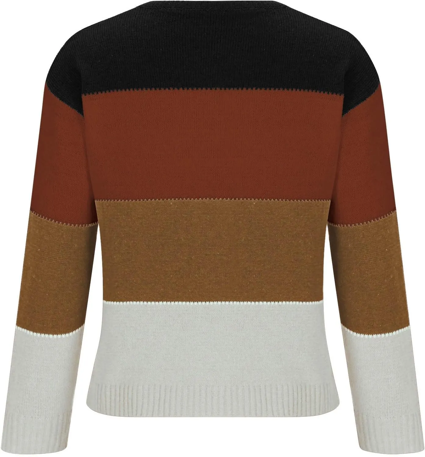 Lastesso Womens Sweaters Color Block Pullover Sweater Crochet Crew Neck Casual Loose Fit Outfits Preppy Fall Clothes