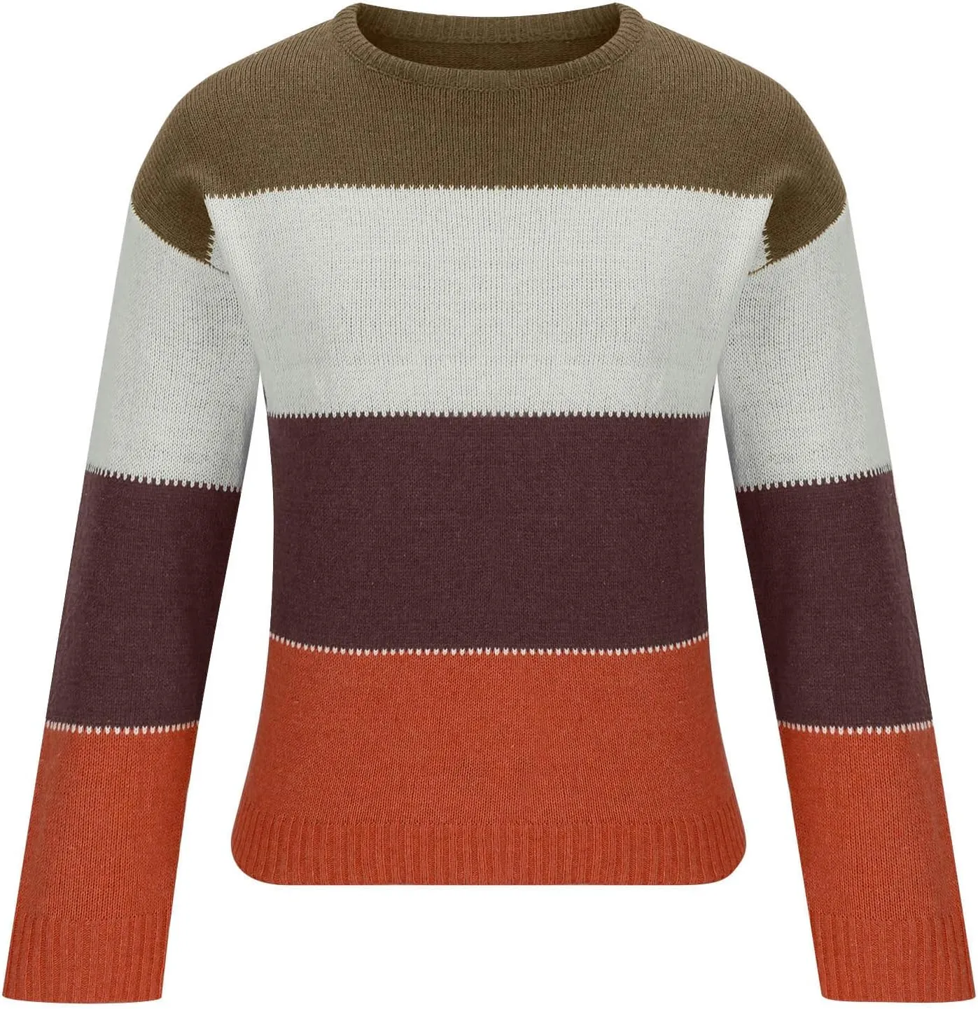Lastesso Womens Sweaters Color Block Pullover Sweater Crochet Crew Neck Casual Loose Fit Outfits Preppy Fall Clothes