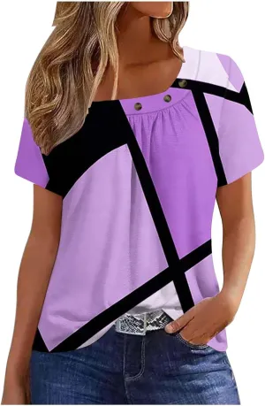 Lastesso Workout Tops for Women Summer Tops Square Neck T-Shirts Ruch Front Short Sleeve Shirts Casual Fashion Blouses