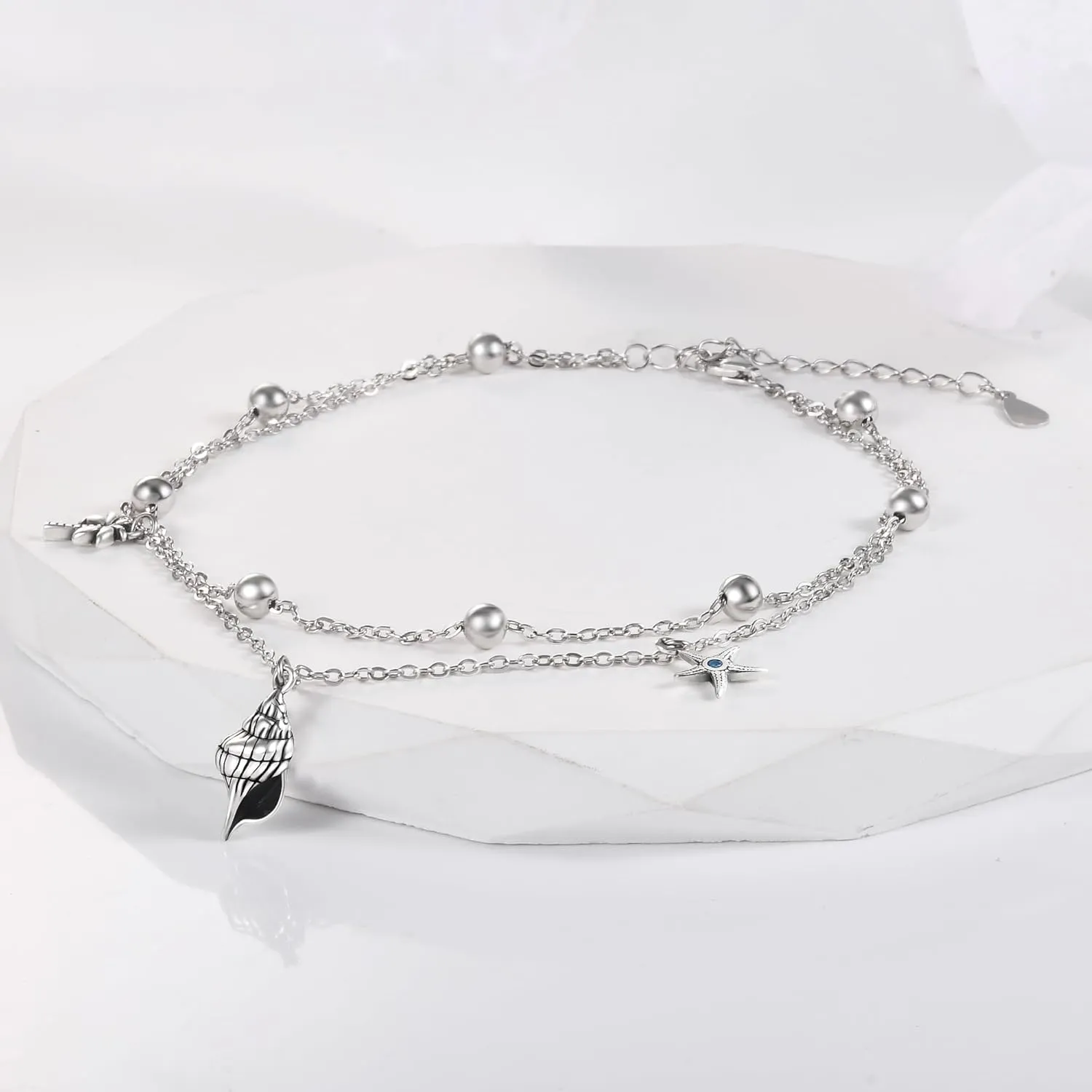 Layered Anklet 925 Sterling Silver Animal Ankle Bracelet Beach Anklet Whale Turtle Anklet Adjustable Beach Ankle Mother's Day Jewelry for Women