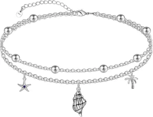 Layered Anklet 925 Sterling Silver Animal Ankle Bracelet Beach Anklet Whale Turtle Anklet Adjustable Beach Ankle Mother's Day Jewelry for Women