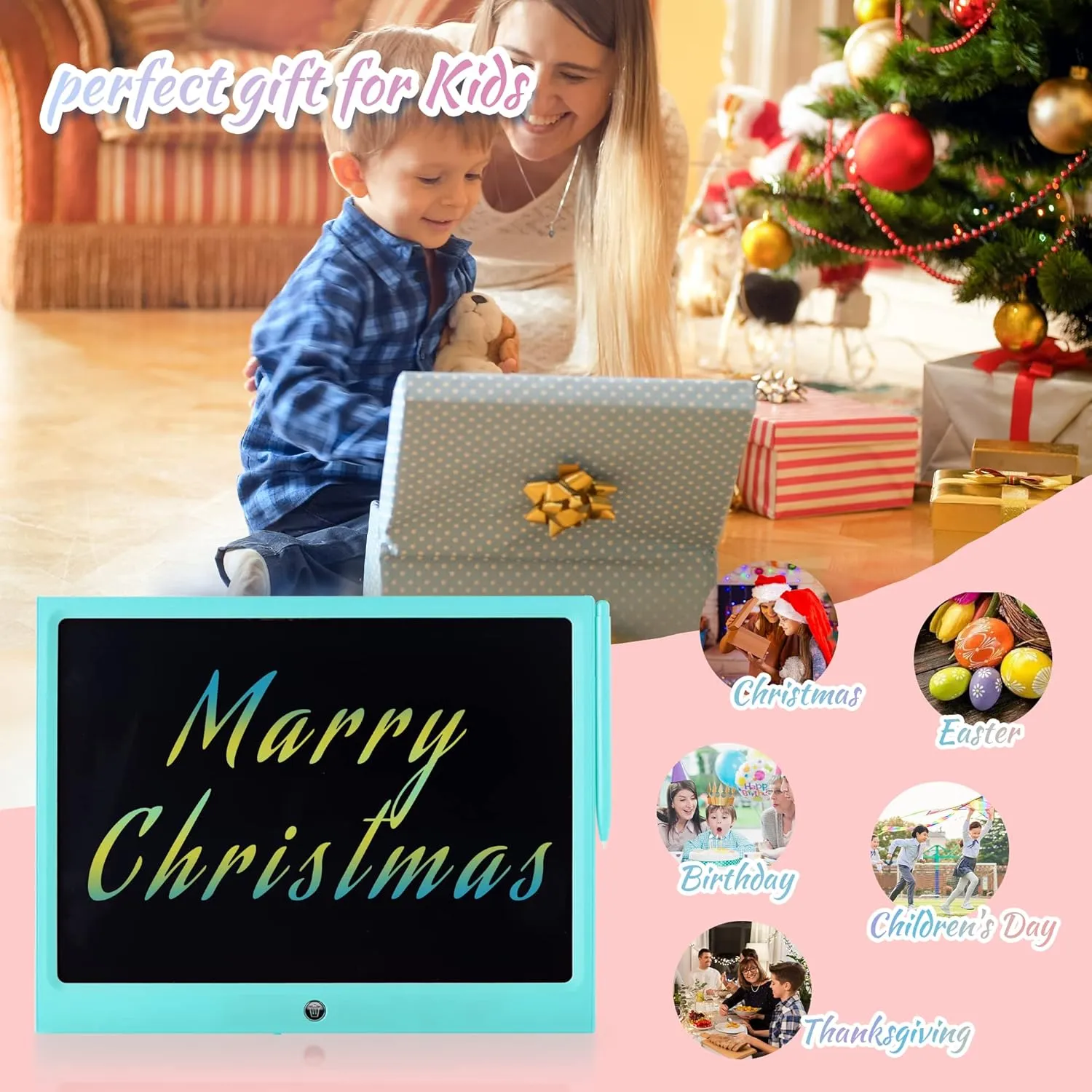 LCD Writing Tablet for Kids, 15 Inch Colorful Electronic Doodle Board for Kids Age 3  Toys Christmas Birthday Erasable Drawing Tablet Toddler Learning Toys