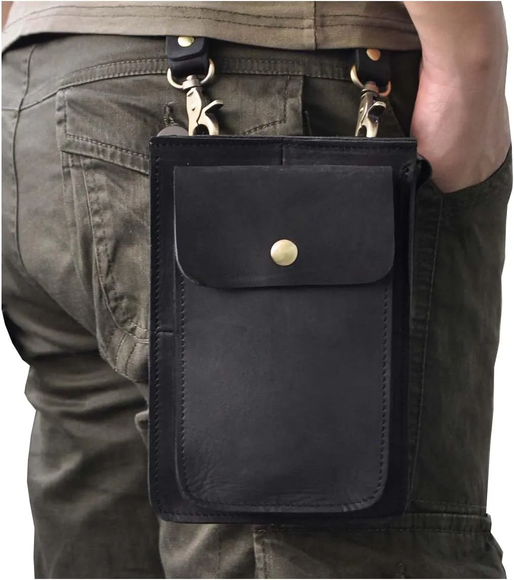 Le'aokuu Mens Genuine Leather Fanny Messenger Shoulder Satchel Waist Bag Pack