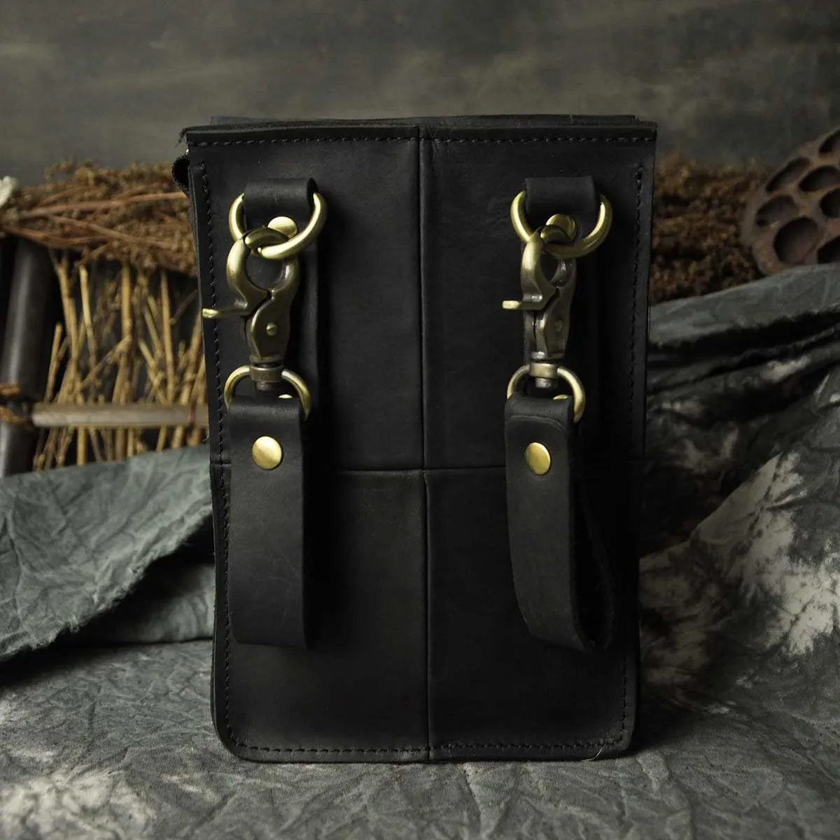 Le'aokuu Mens Genuine Leather Fanny Messenger Shoulder Satchel Waist Bag Pack