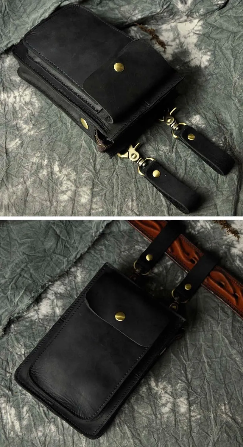Le'aokuu Mens Genuine Leather Fanny Messenger Shoulder Satchel Waist Bag Pack