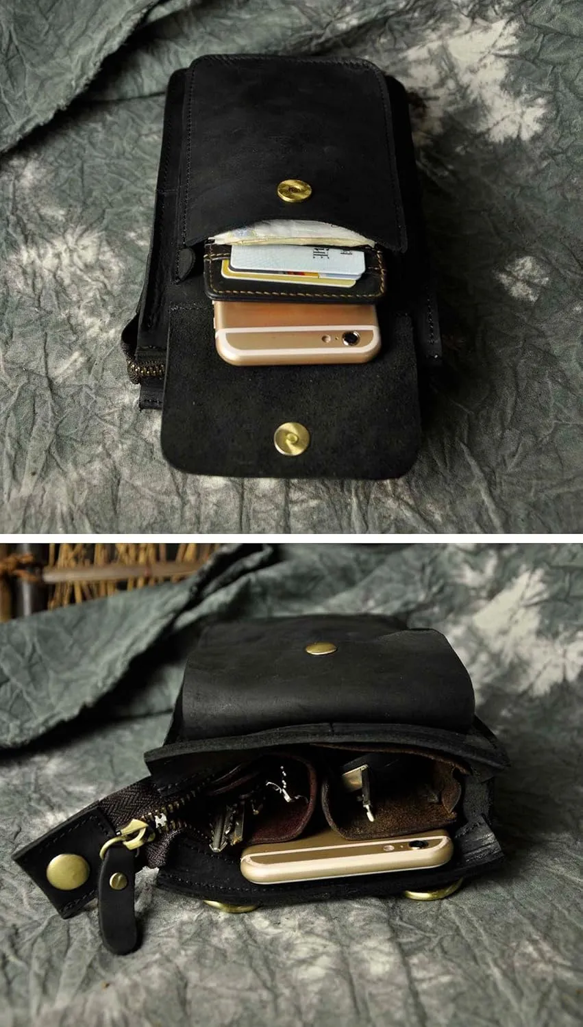 Le'aokuu Mens Genuine Leather Fanny Messenger Shoulder Satchel Waist Bag Pack
