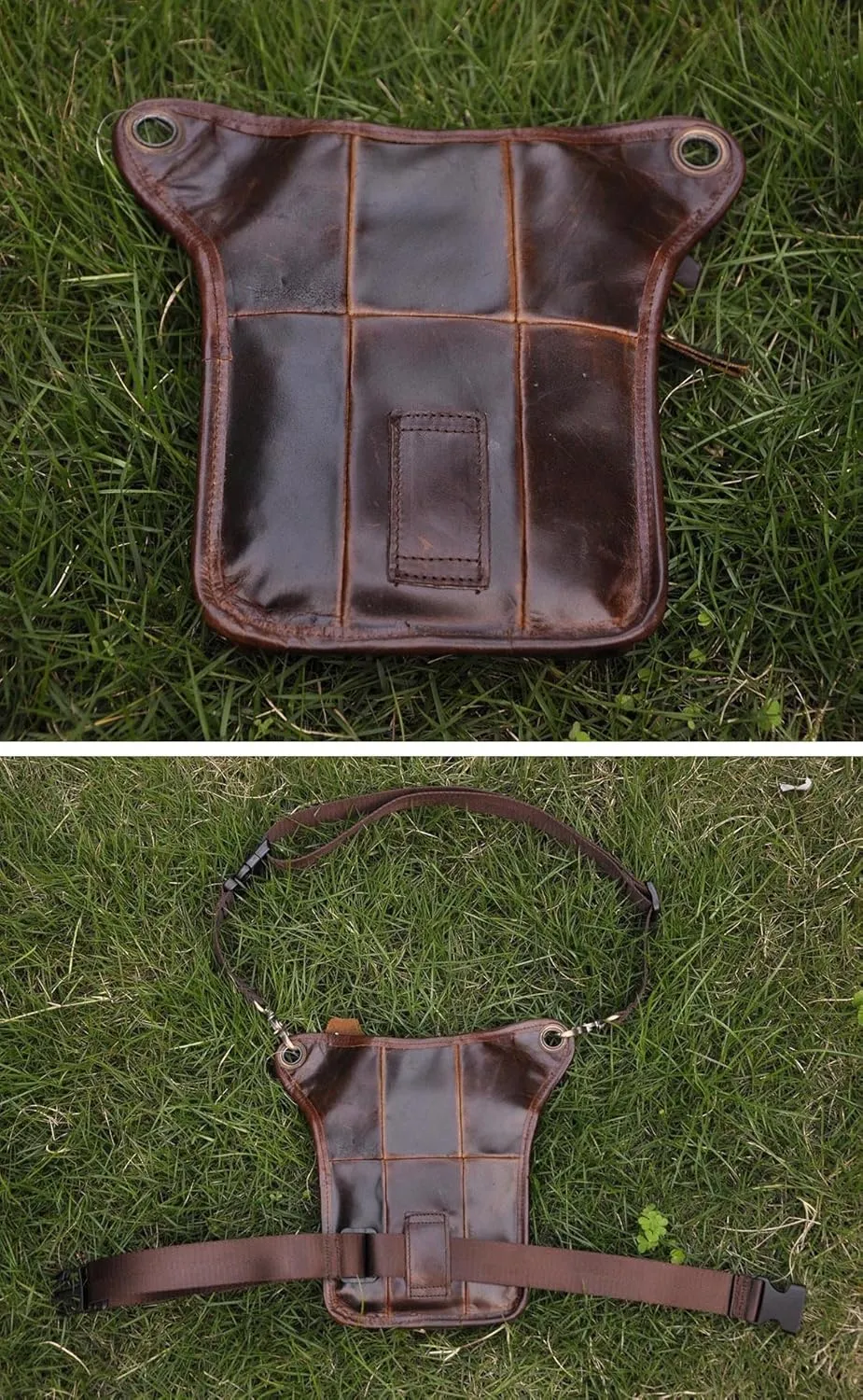 Le'aokuu Mens Genuine Leather Motorcycle Waist Pack Messenger Shoulder Drop Leg Bag