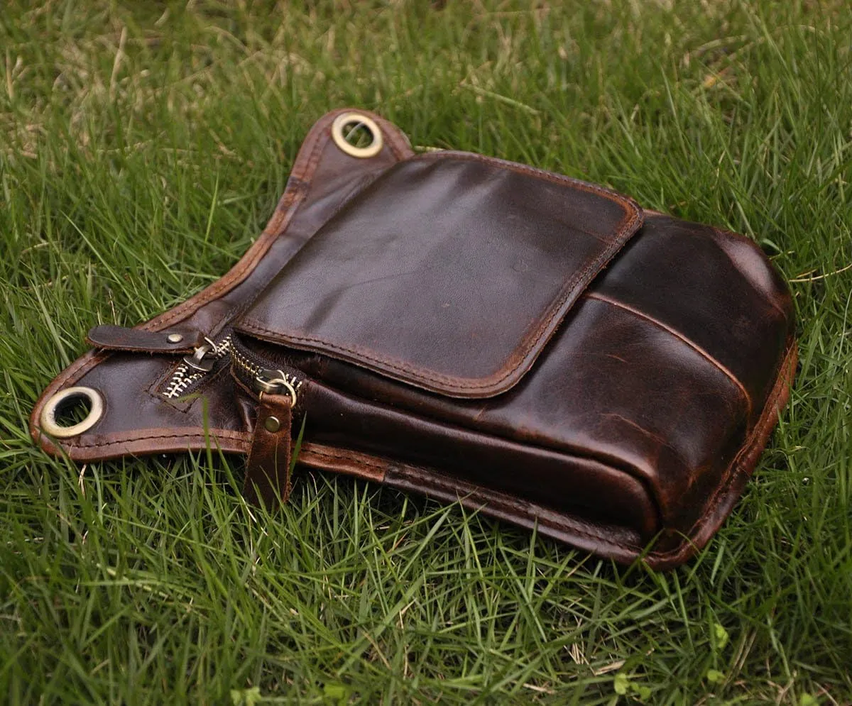 Le'aokuu Mens Genuine Leather Motorcycle Waist Pack Messenger Shoulder Drop Leg Bag