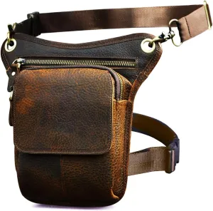 Le'aokuu Mens Genuine Leather Motorcycle Waist Pack Messenger Shoulder Drop Leg Bag