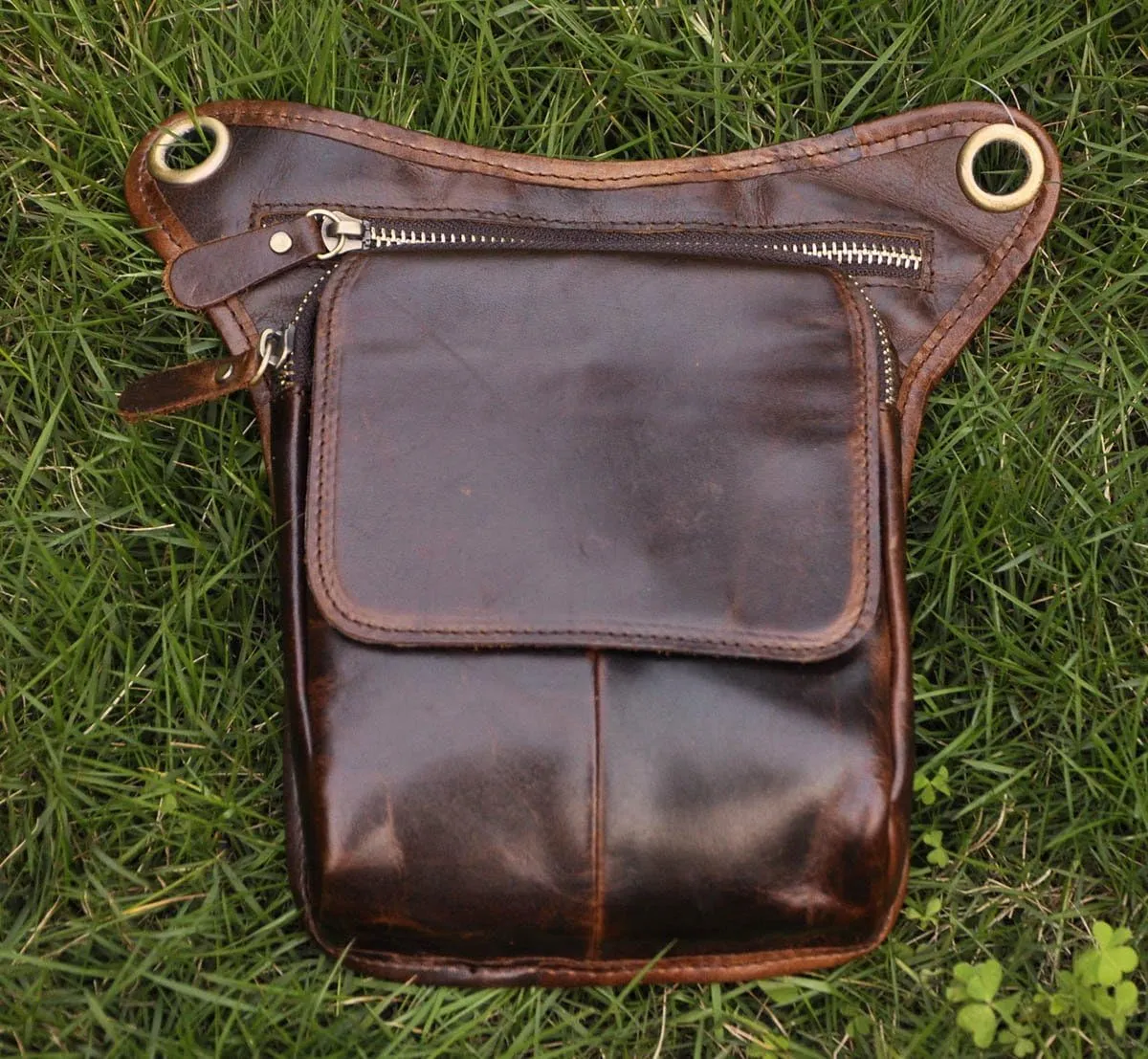 Le'aokuu Mens Genuine Leather Motorcycle Waist Pack Messenger Shoulder Drop Leg Bag