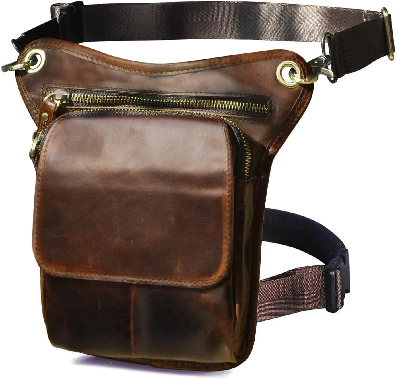 Le'aokuu Mens Genuine Leather Motorcycle Waist Pack Messenger Shoulder Drop Leg Bag
