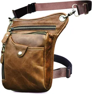 Le'aokuu Mens Genuine Leather Outdoor Sporting Hicking Waist Hip Pack Messenger Shoulder Drop Leg Thigh Bag Pouches For Women 211-5 Brown 3