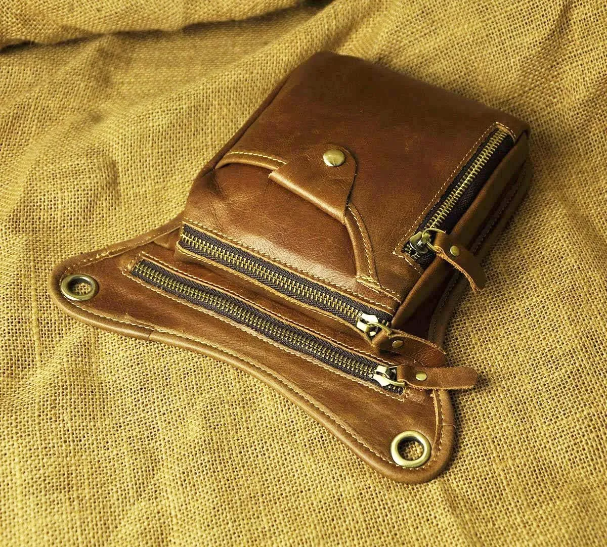 Le'aokuu Mens Genuine Leather Outdoor Sporting Hicking Waist Hip Pack Messenger Shoulder Drop Leg Thigh Bag Pouches For Women 211-5 Brown 3