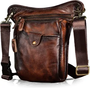 Le'aokuu Mens Genuine Leather Outdoor Sporting Hicking Waist Hip Pack Messenger Shoulder Drop Leg Thigh Bag Pouches For Women 211-5 (Coffee 2)