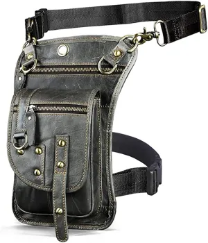 Le'aokuu Mens Genuine Leather Outdoor Sporting Hicking Waist Hip Pack Sling Messenger Shoulder Drop Leg Thigh Bag Pouches For Women (2141 2 Grey)