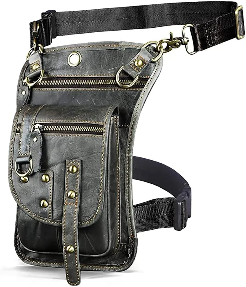 Le'aokuu Mens Genuine Leather Outdoor Sporting Hicking Waist Hip Pack Sling Messenger Shoulder Drop Leg Thigh Bag Pouches For Women (2141 2 Grey)