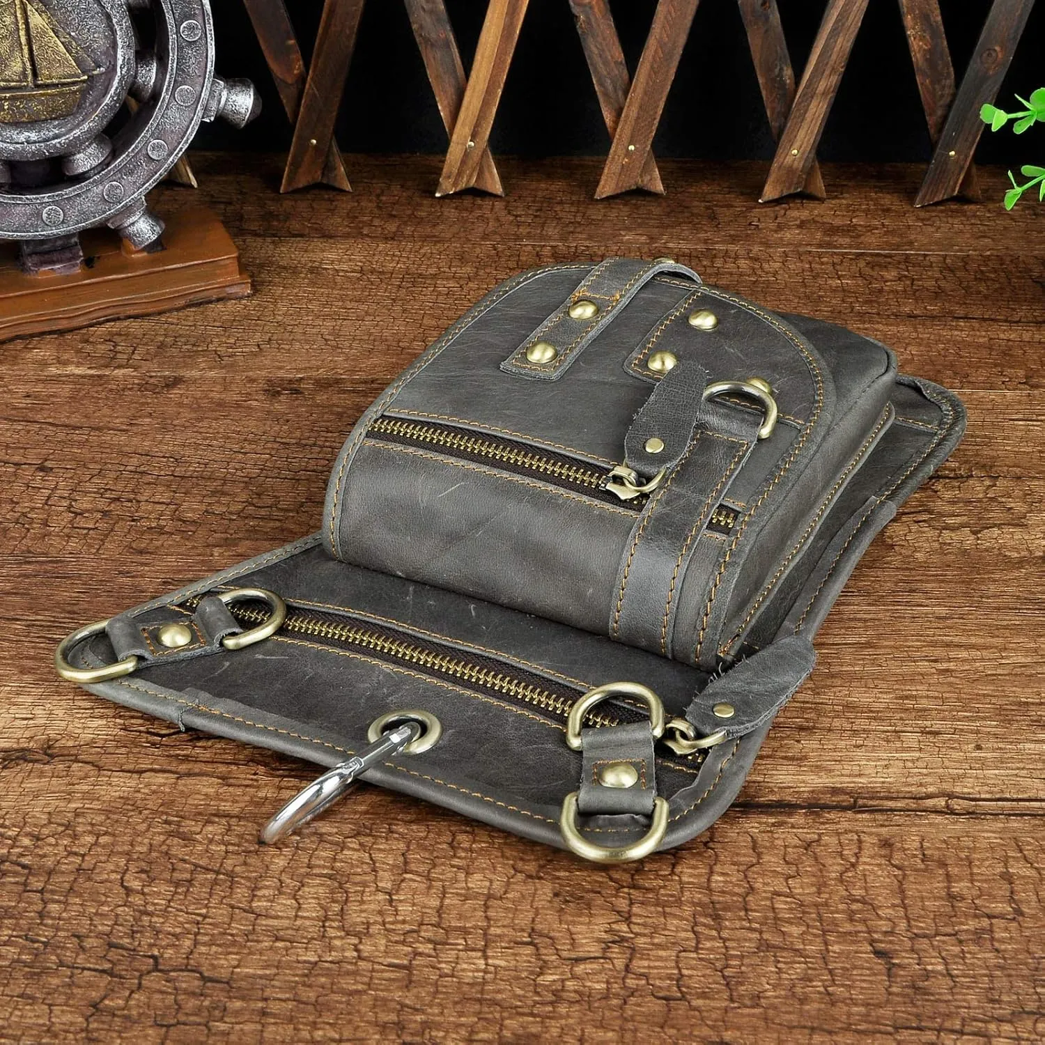Le'aokuu Mens Genuine Leather Outdoor Sporting Hicking Waist Hip Pack Sling Messenger Shoulder Drop Leg Thigh Bag Pouches For Women (2141 2 Grey)