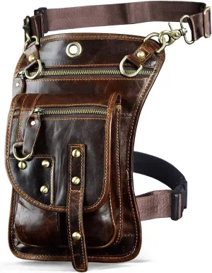 Le'aokuu Mens Genuine Leather Outdoor Sporting Hicking Waist Hip Pack Sling Messenger Shoulder Drop Leg Thigh Bag Pouches For Women (2141 3 Coffee)