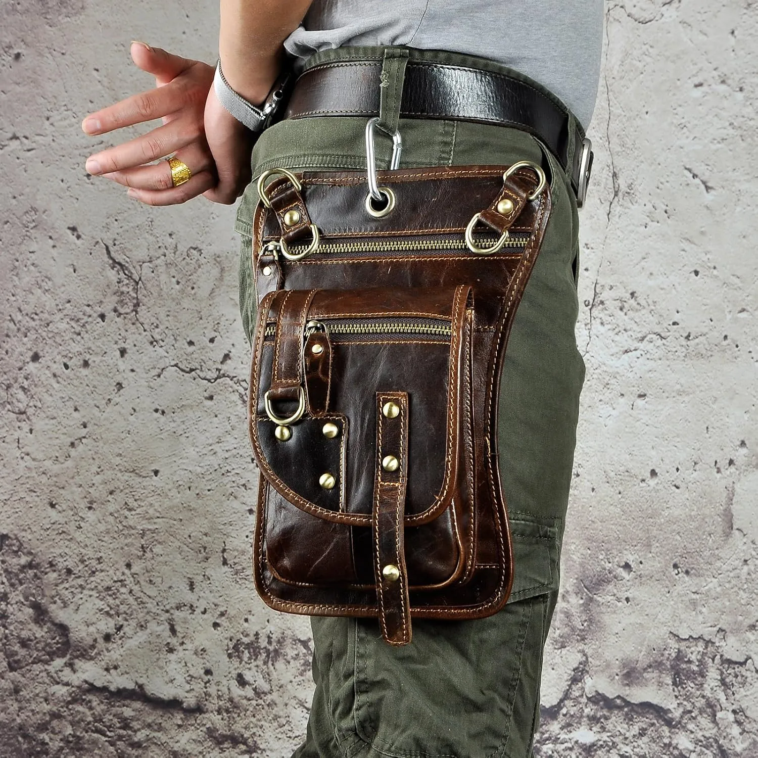 Le'aokuu Mens Genuine Leather Outdoor Sporting Hicking Waist Hip Pack Sling Messenger Shoulder Drop Leg Thigh Bag Pouches For Women (2141 3 Coffee)