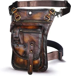 Le'aokuu Mens Genuine Leather Outdoor Sporting Hicking Waist Hip Pack Sling Messenger Shoulder Drop Leg Thigh Bag Pouches For Women (2141 Brown 2)