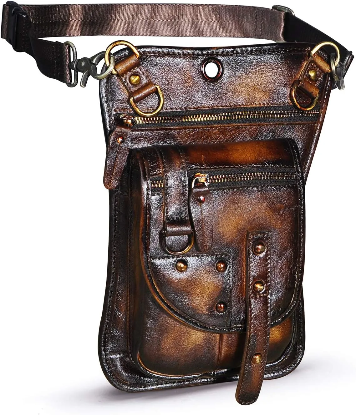Le'aokuu Mens Genuine Leather Outdoor Sporting Hicking Waist Hip Pack Sling Messenger Shoulder Drop Leg Thigh Bag Pouches For Women (2141 Brown 2)