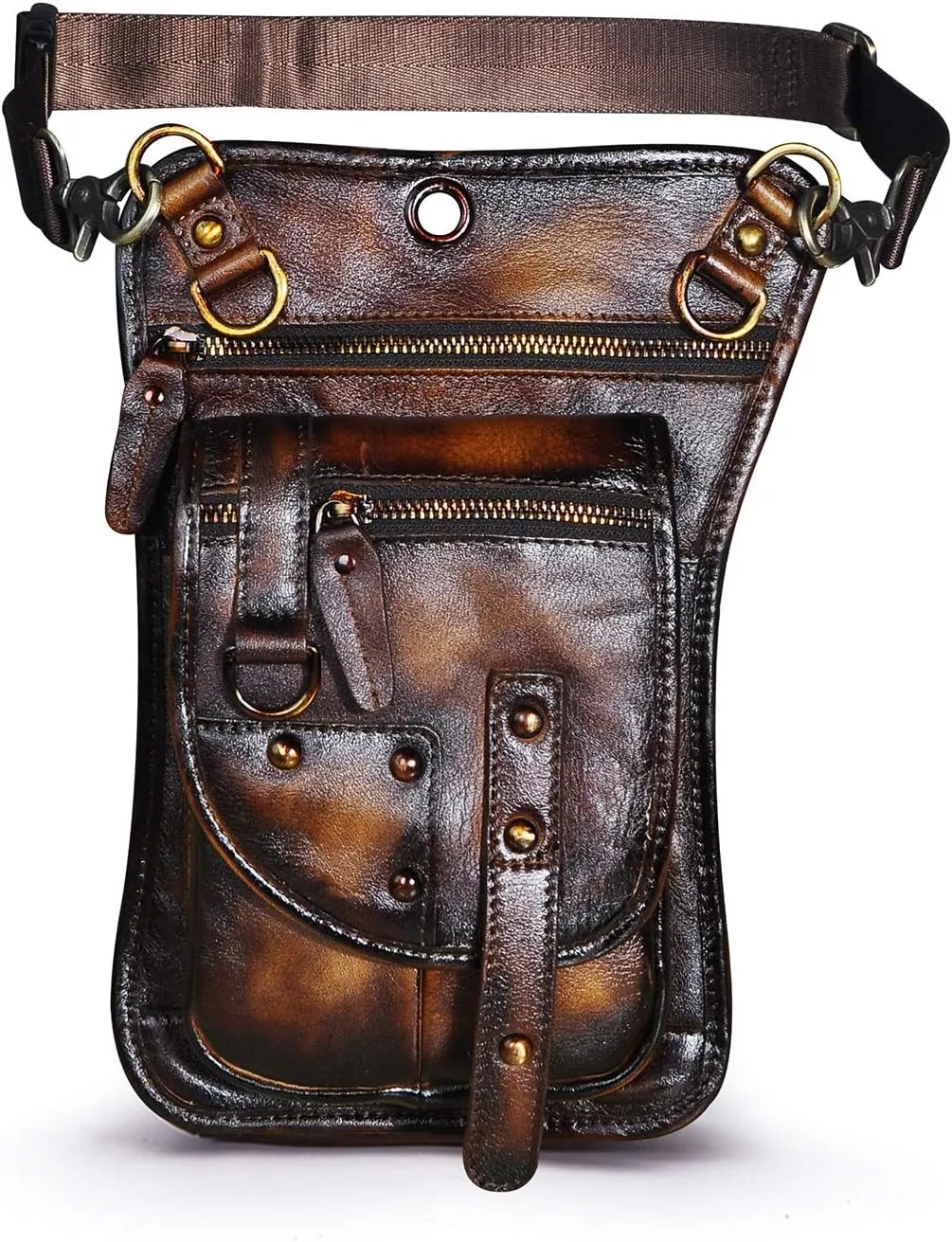 Le'aokuu Mens Genuine Leather Outdoor Sporting Hicking Waist Hip Pack Sling Messenger Shoulder Drop Leg Thigh Bag Pouches For Women (2141 Brown 2)