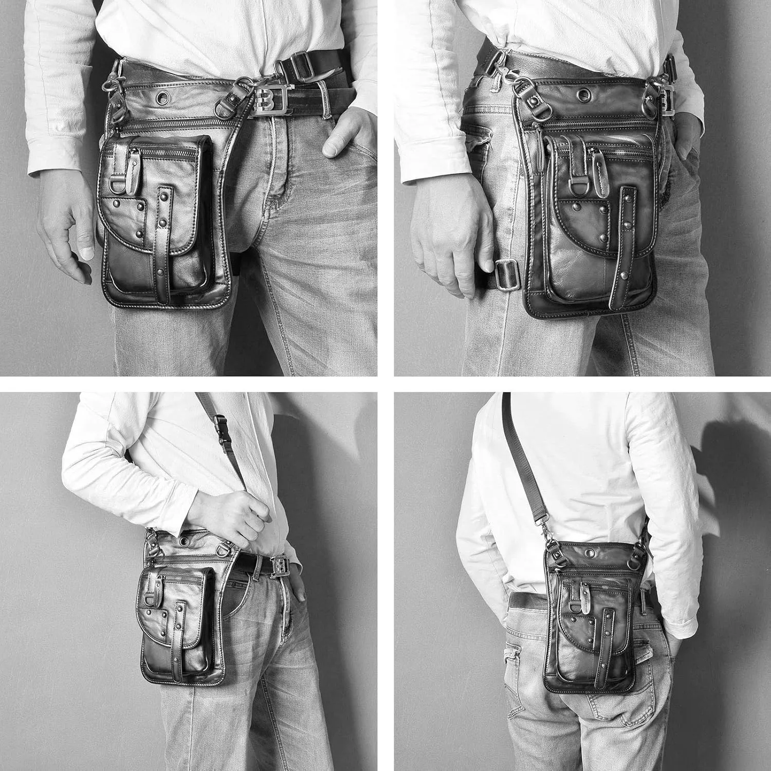 Le'aokuu Mens Genuine Leather Outdoor Sporting Hicking Waist Hip Pack Sling Messenger Shoulder Drop Leg Thigh Bag Pouches For Women (2141 Brown 2)