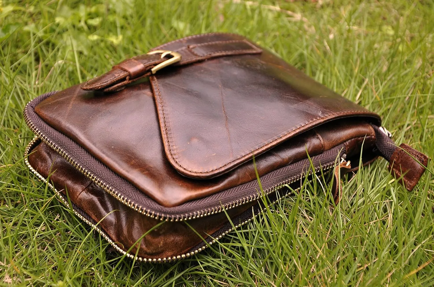 Le'aokuu Mens Genuine Leather Small Messenger Shoulder Satchel Phone Pouch Belt Fanny Waist Bag Pack