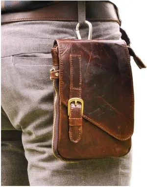 Le'aokuu Mens Genuine Leather Small Messenger Shoulder Satchel Phone Pouch Belt Fanny Waist Bag Pack