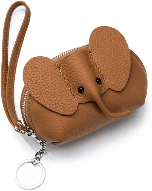 Leather Coin Purse Leather Elephant Keychain Wallet Small Coin Pouch with Keychain Leather Wallet Cute Elephant Gifts for Girls Women