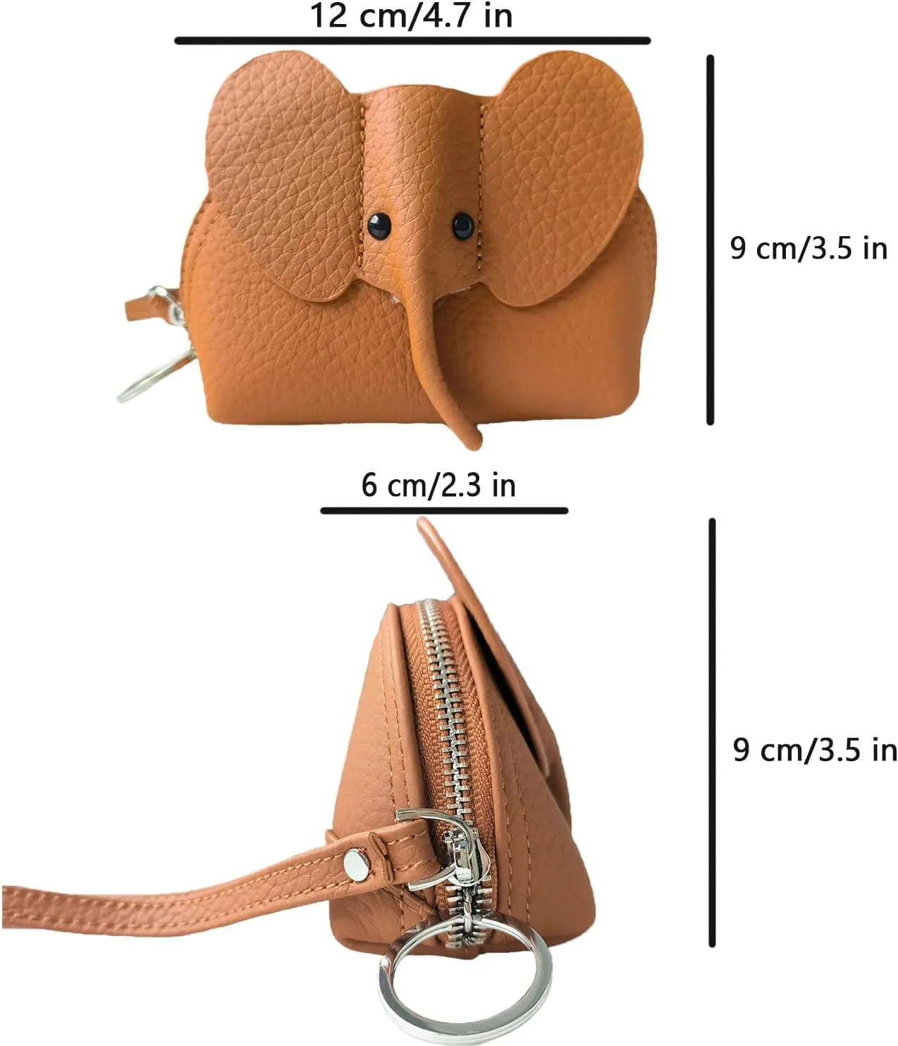 Leather Coin Purse Leather Elephant Keychain Wallet Small Coin Pouch with Keychain Leather Wallet Cute Elephant Gifts for Girls Women