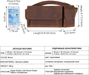 Leather cowhide chest bag, mens messenger bag, leather horizontal shoulder bag, mens waist bag, mobile phone bag, cycling bag