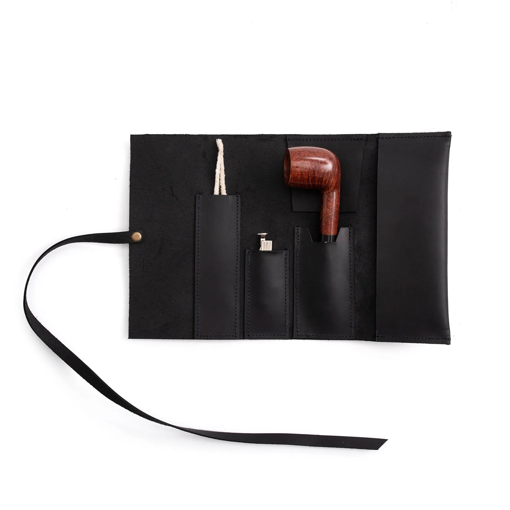 Leather Mini Pipe Pouch, Leather Pipe Rollup Bag for 1-Pipe, Handmade Pocketsize Pipe Roll, Matte Black