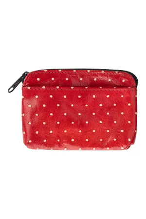 Leather Polka Dot Zip Pouch - Red