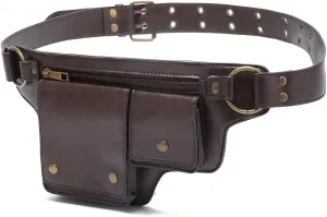 Leather waist bag punk style waist bag, vintage PU leather waist bag, outdoor sports travel fashion waist bagtactical waist packcarhartt belt bag (blach)