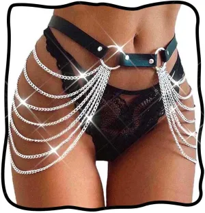 Leather Waist Belt Chain Silver Belly Body Chains Gothic Rave Halloween Body Accessories for Women