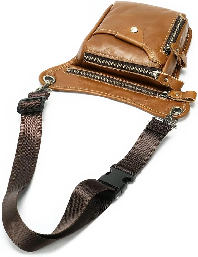 Leather Waist Pack Drop Leg Bag for Men Women Belt Bumbag Multi-Purpose Motorcycle Bike Outdoor Sports Tactical Cycling Riding Hiking Camping Pouch