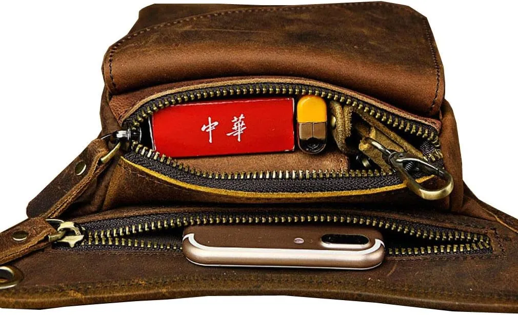 Leather Waist Pack Drop Leg Bag for Men Women Belt Bumbag Multi-Purpose Motorcycle Bike Outdoor Sports Tactical Cycling Riding Hiking Camping Pouch
