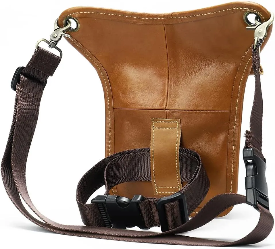 Leather Waist Pack Drop Leg Bag for Men Women Belt Bumbag Multi-Purpose Motorcycle Bike Outdoor Sports Tactical Cycling Riding Hiking Camping Pouch