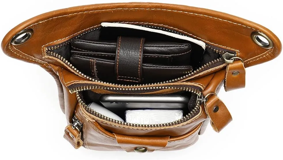 Leather Waist Pack Drop Leg Bag for Men Women Belt Bumbag Multi-Purpose Motorcycle Bike Outdoor Sports Tactical Cycling Riding Hiking Camping Pouch