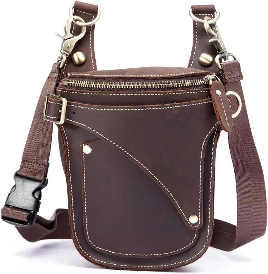 Leather Waist Pack Drop Leg Bag for Men Women Belt Bumbag Multi-Purpose Motorcycle Bike Outdoor Sports Tactical Cycling Riding Hiking Camping Pouch