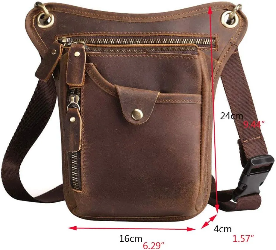 Leather Waist Pack Drop Leg Bag for Men Women Belt Bumbag Multi-Purpose Motorcycle Bike Outdoor Sports Tactical Cycling Riding Hiking Camping Pouch