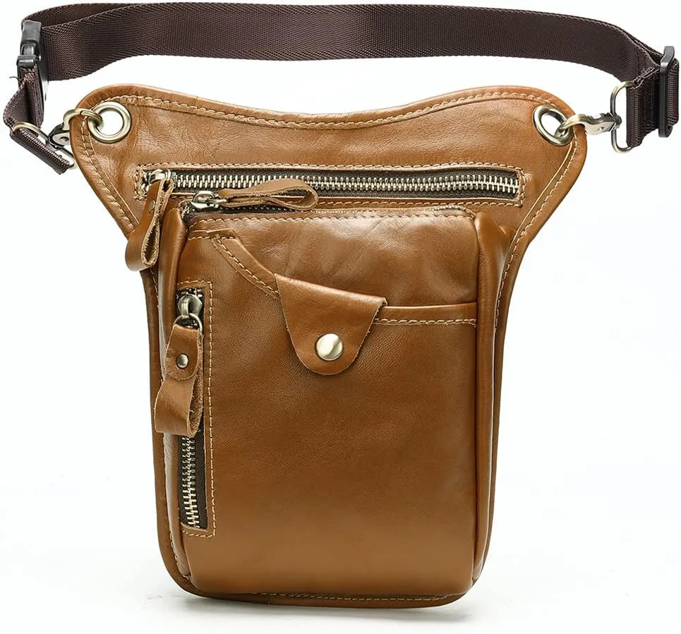 Leather Waist Pack Drop Leg Bag for Men Women Belt Bumbag Multi-Purpose Motorcycle Bike Outdoor Sports Tactical Cycling Riding Hiking Camping Pouch
