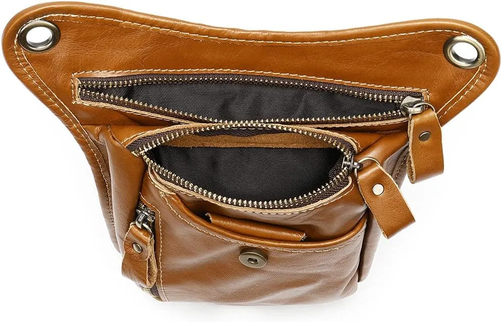 Leather Waist Pack Drop Leg Bag for Men Women Belt Bumbag Multi-Purpose Motorcycle Bike Outdoor Sports Tactical Cycling Riding Hiking Camping Pouch