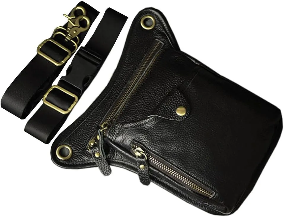 Leather Waist Pack Drop Leg Bag for Men Women Belt Bumbag Multi-Purpose Motorcycle Bike Outdoor Sports Tactical Cycling Riding Hiking Camping Pouch