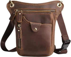 Leather Waist Pack Drop Leg Bag for Men Women Belt Bumbag Multi-Purpose Motorcycle Bike Outdoor Sports Tactical Cycling Riding Hiking Camping Pouch