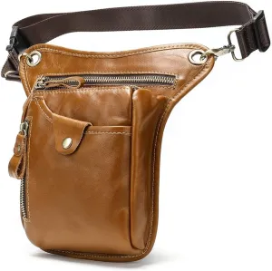 Leather Waist Pack Drop Leg Bag for Men Women Belt Bumbag Multi-Purpose Motorcycle Bike Outdoor Sports Tactical Cycling Riding Hiking Camping Pouch