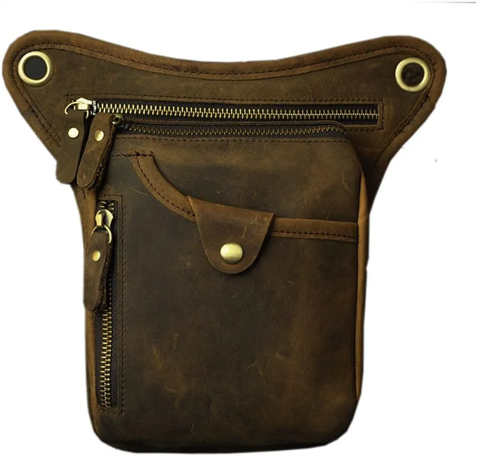 Leather Waist Pack Drop Leg Bag for Men Women Belt Bumbag Multi-Purpose Motorcycle Bike Outdoor Sports Tactical Cycling Riding Hiking Camping Pouch
