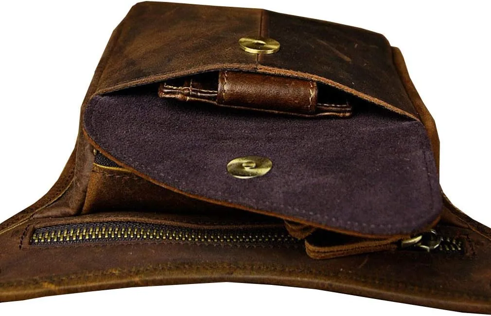 Leather Waist Pack Drop Leg Bag for Men Women Belt Bumbag Multi-Purpose Motorcycle Bike Outdoor Sports Tactical Cycling Riding Hiking Camping Pouch