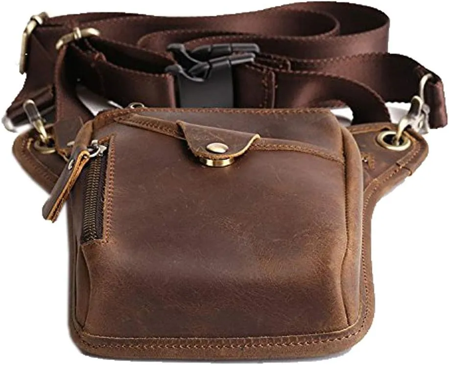 Leather Waist Pack Drop Leg Bag for Men Women Belt Bumbag Multi-Purpose Motorcycle Bike Outdoor Sports Tactical Cycling Riding Hiking Camping Pouch
